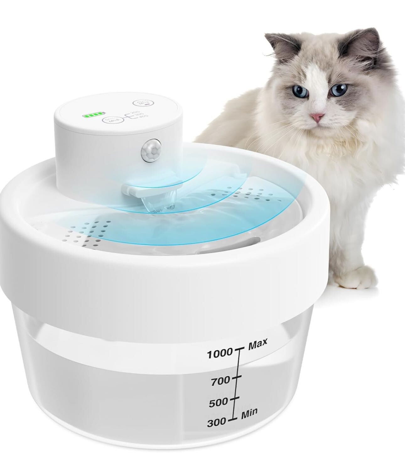 Cat Water Fountain, Battery Operated Water Fountains for Cats Indoor - 1L Wirele