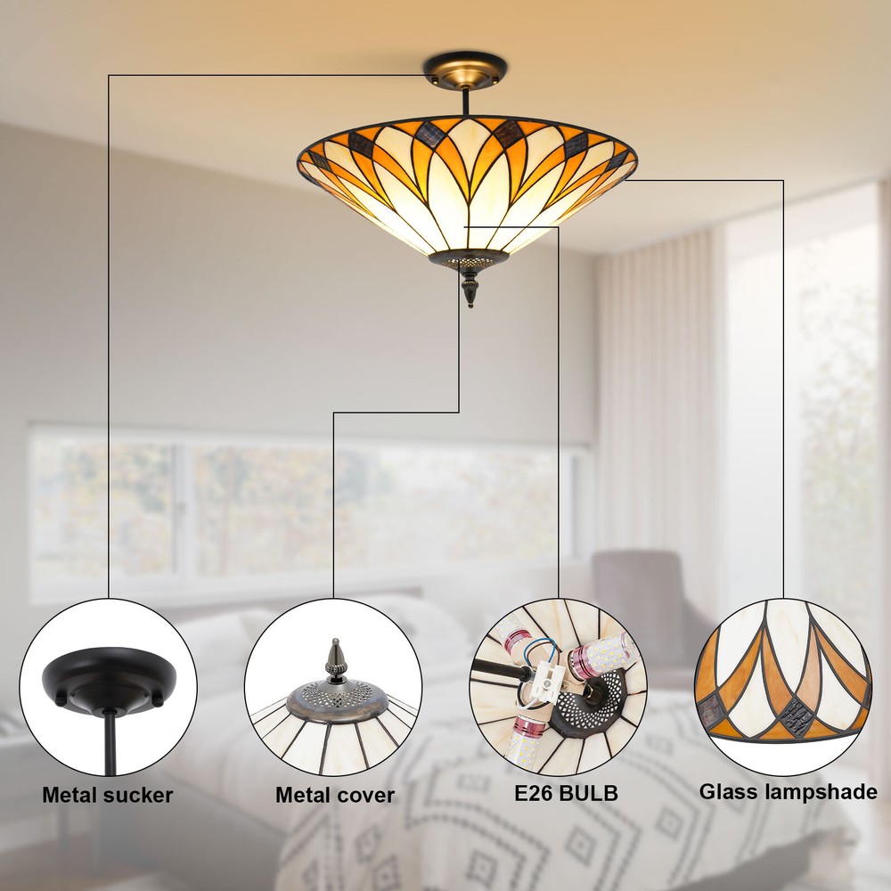 Ceiling Light, Stained Glass Ceiling Light Fixture, Flush Mount Ceiling Light US