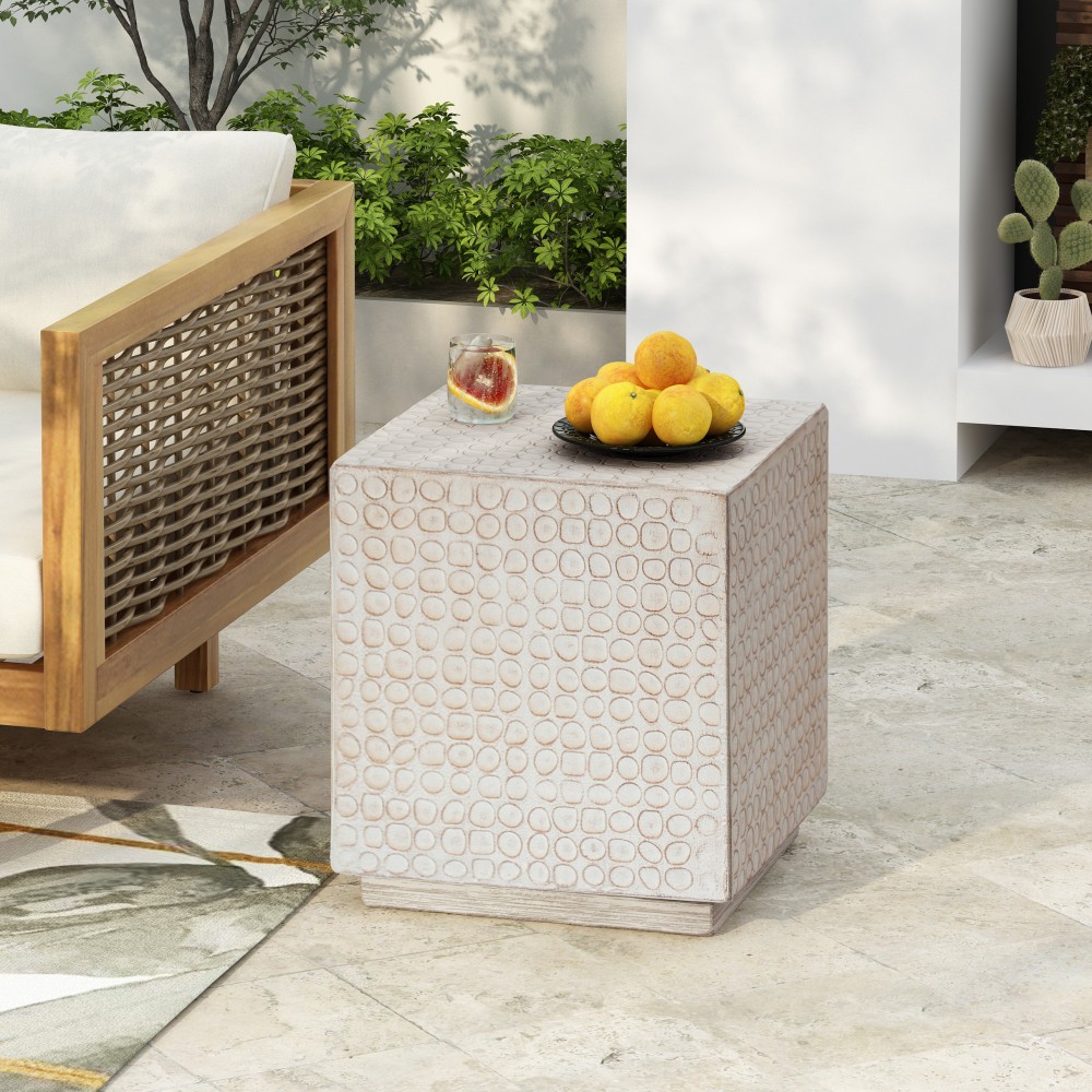 Outdoor Side End Table Cube MGO Fluted Patio Garden Accent Table