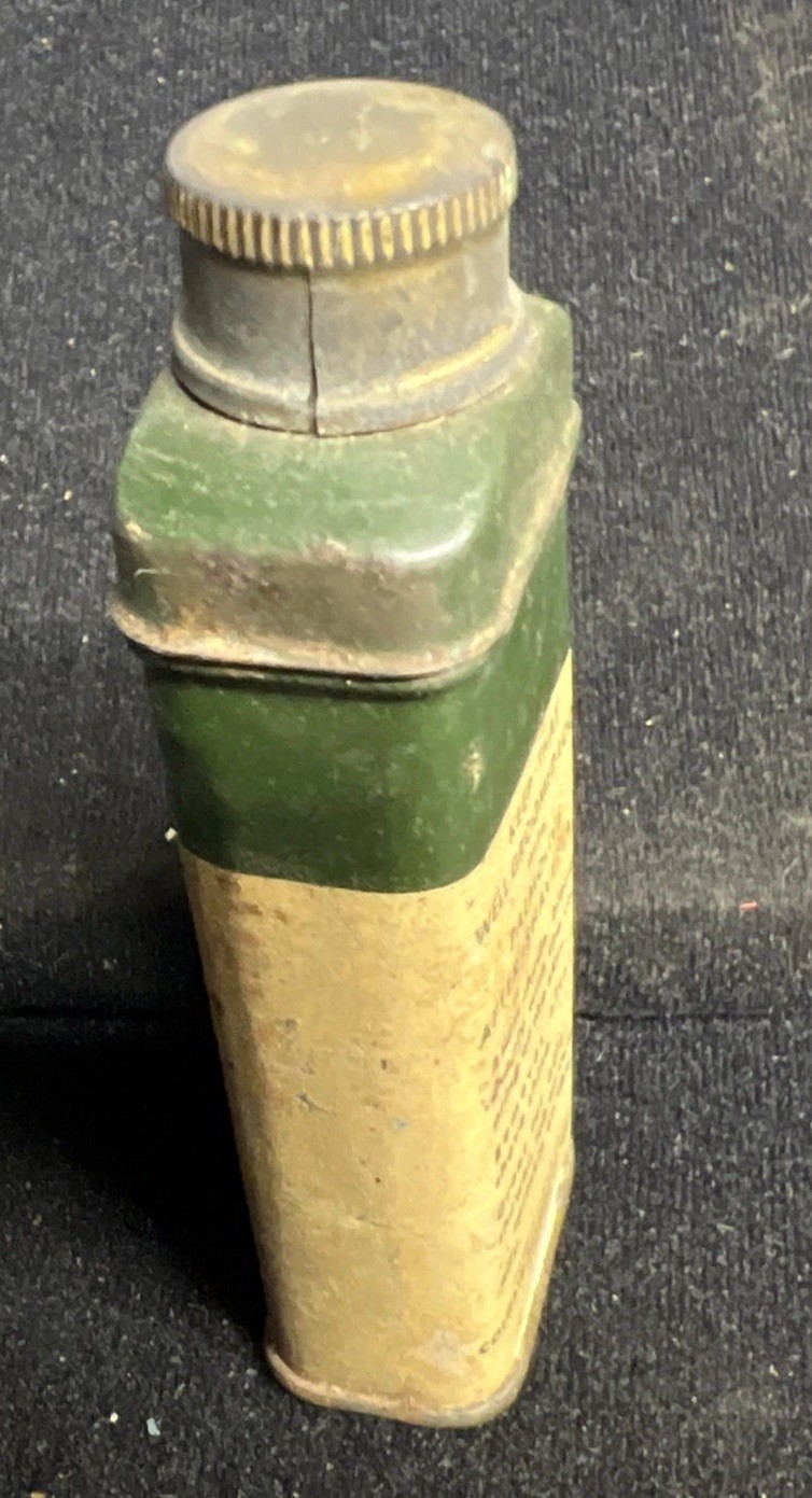 VTG 1950s PALMOLIVE after shave talc ADVERTISING TIN Green Medical Can Tin