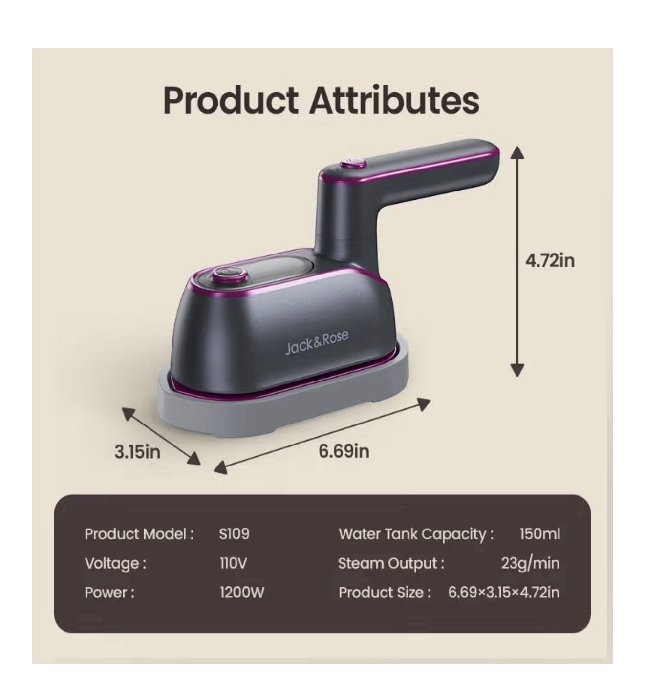 Jack ＆ Rose Travel Steamer Iron for Clothes,1200w Iron Steamer Portable Travel