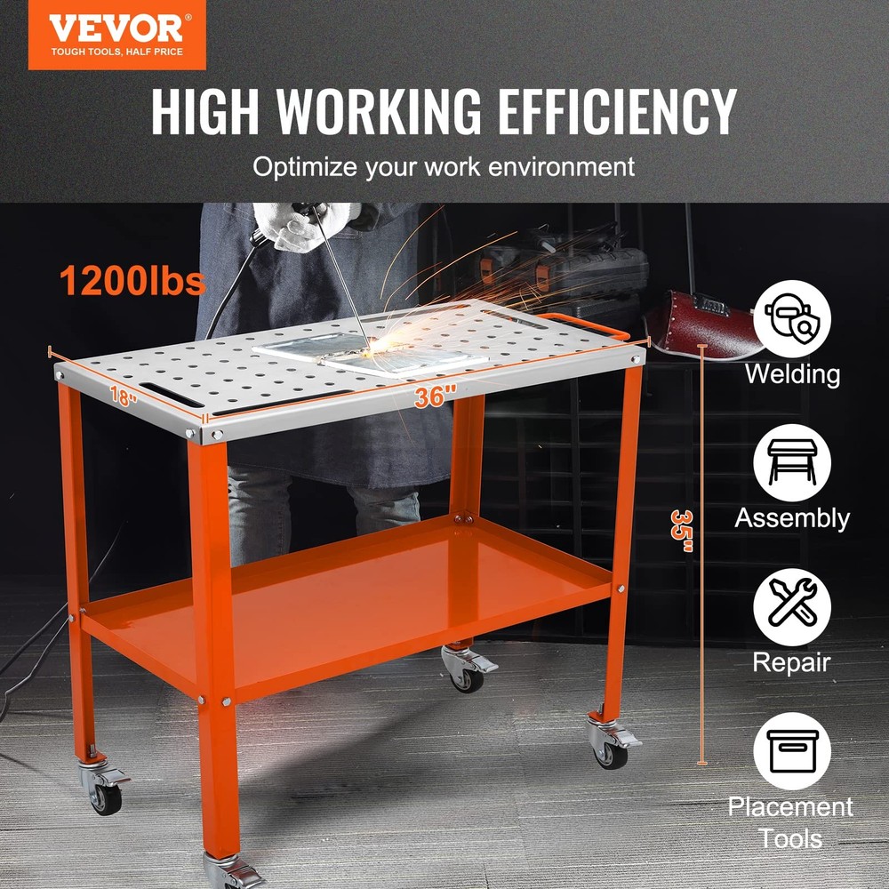 Vevor 36 X 18 Welding Workbench Silver And Orange Heavy Duty Tool Table