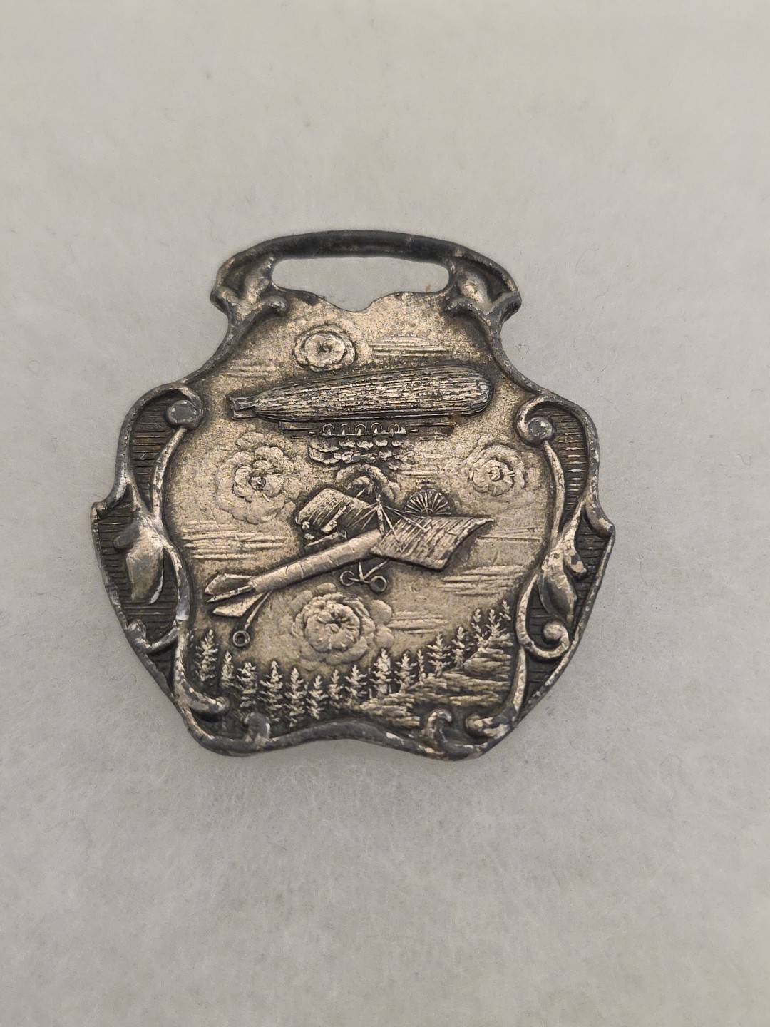 Circa 1900s Vintage Zeppelin Airship + Airplane Watch Fob