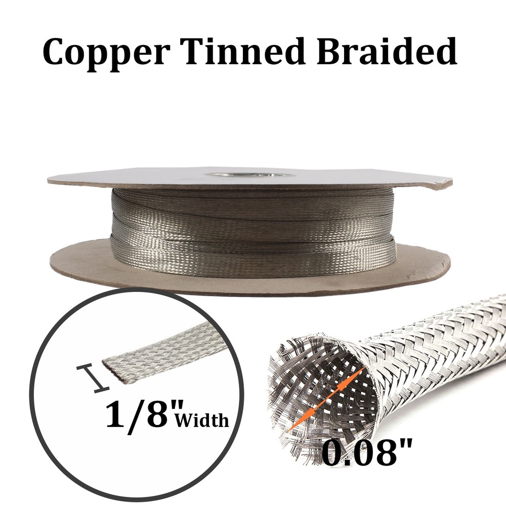 Tinned Copper Braid Tube Cable Sleeve Wire Shielding Flexible Ground Strap Pipe