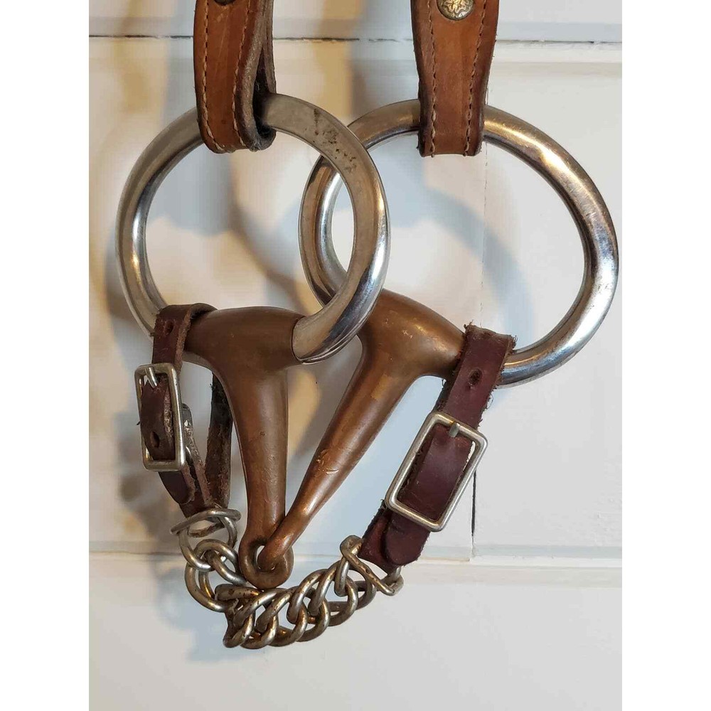 Headstall with snaffle bit and silver inlay