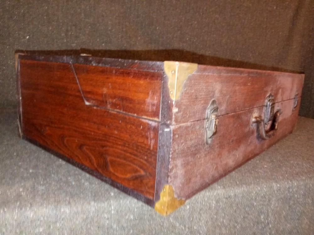 Solid Wood 1800's Toolbox Chest w/ Eagle Lock Drawer & Brass Hardware - SUPERB!