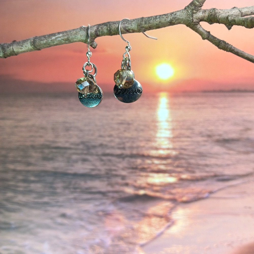 Handmade Artisan Believe Charm Dangle Earrings