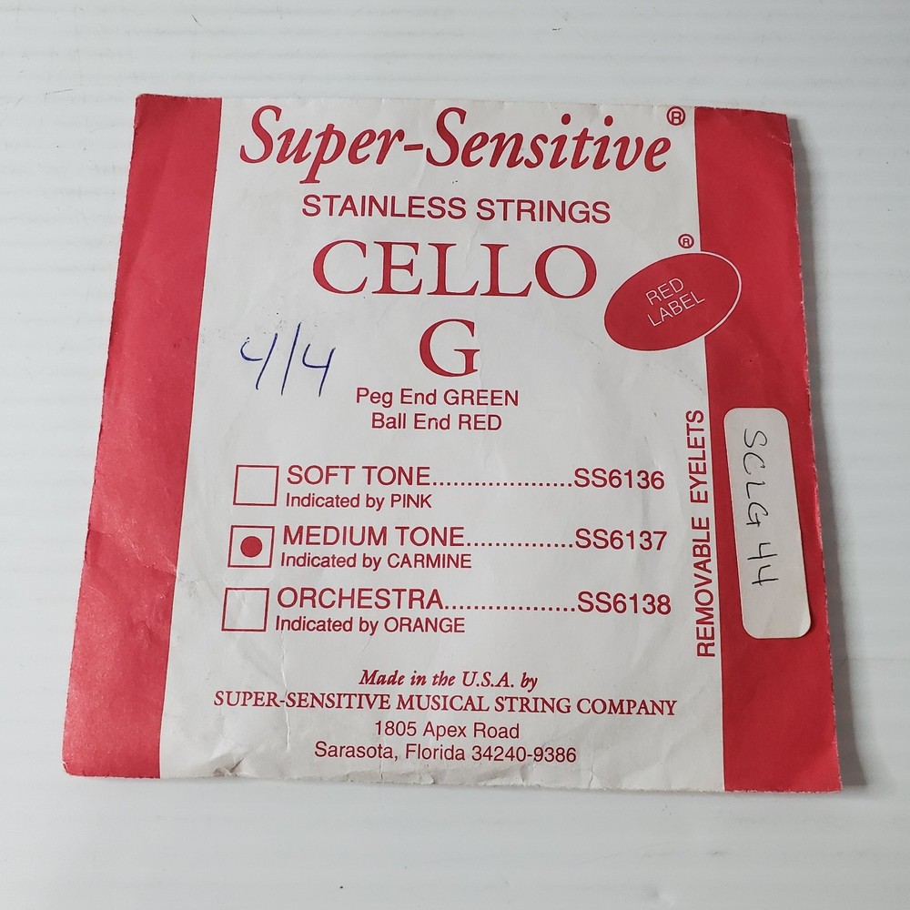 Super Sensitive Red Label Cello G String 4/4 Size Medium Tone Stainless