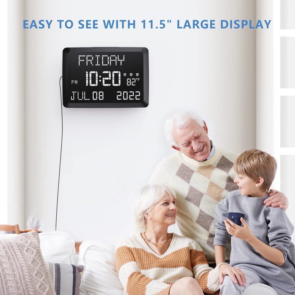 Raynic Digital Clock, 11.5" Large Display Digital Wall Clock,Adjustable Brigh...
