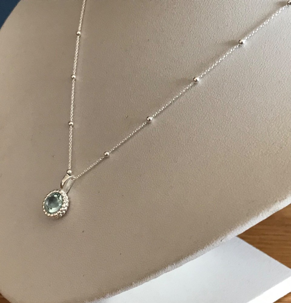 Blue topaz round pendant stud earrings set solid Sterling silver satellite chain