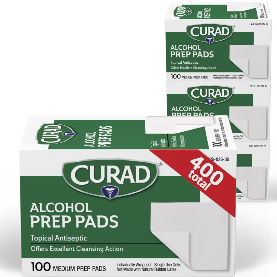 Curad Alcohol Prep Pads Swabs Wipes - 4Box 400 Counts Isopropyl Wipes Thick Pad