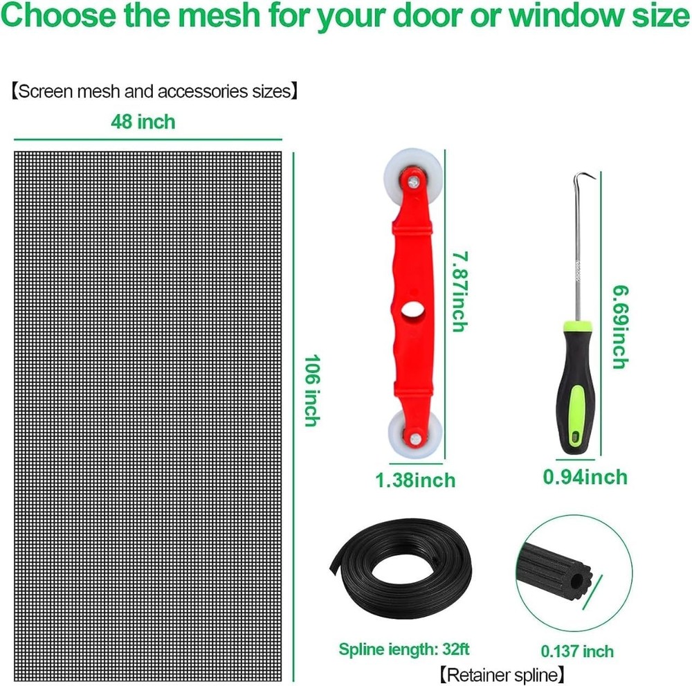 Pet Proof Window Screen and Screen Door Replacement Kit 39x118 Upgraded Durable