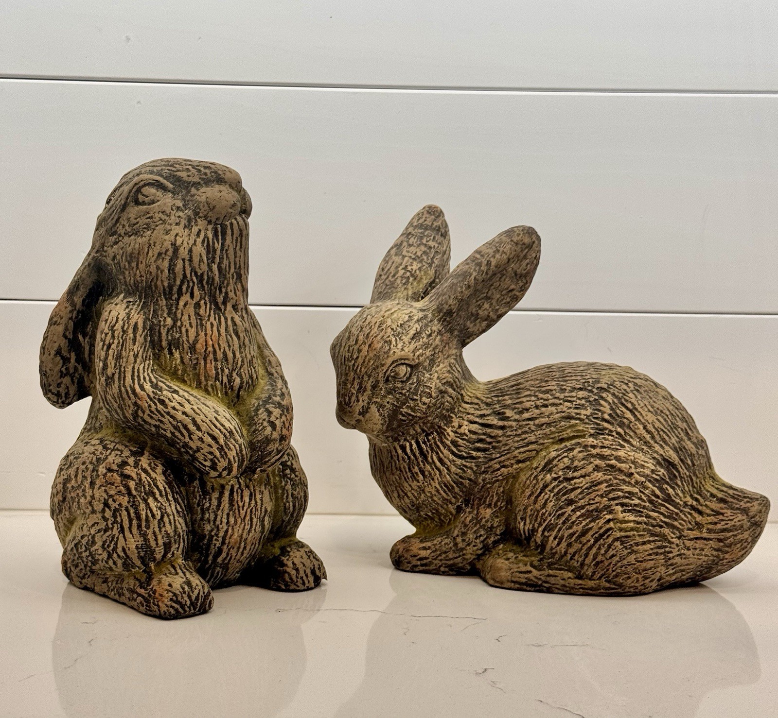 Adorable Pair Of Pier 1 Terracotta Pottery Statue Rabbits/Bunnies Farmhouse Chic