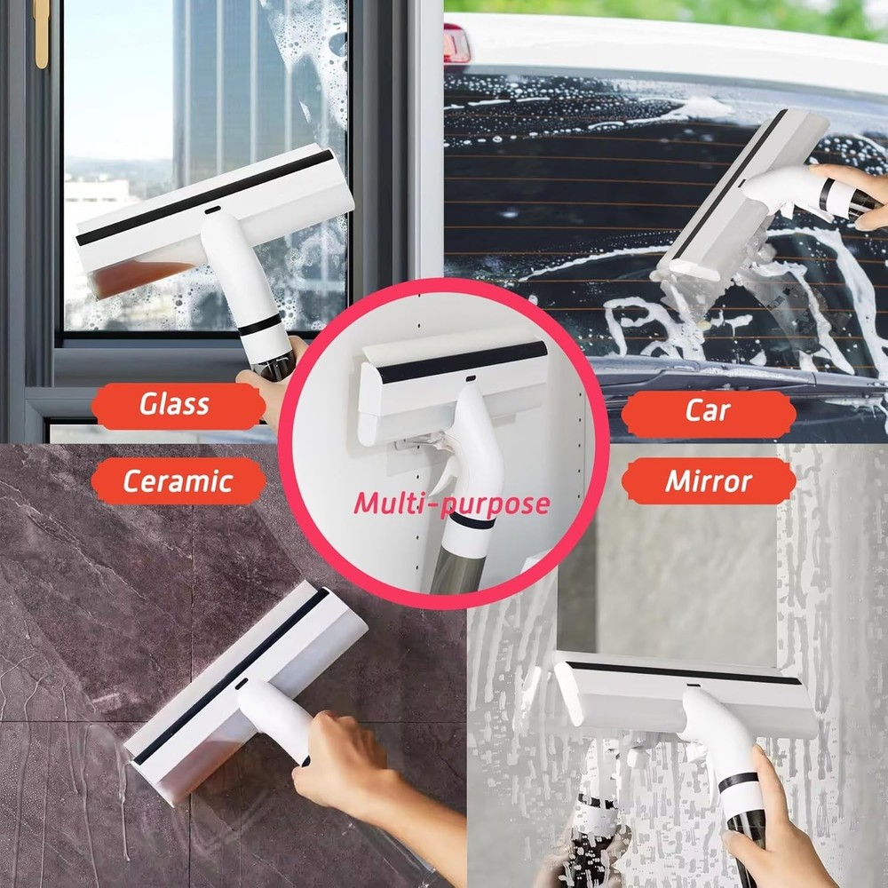 3-in-1 Window Cleaning Squeegee with Spray Bottle & Microfiber Scrub