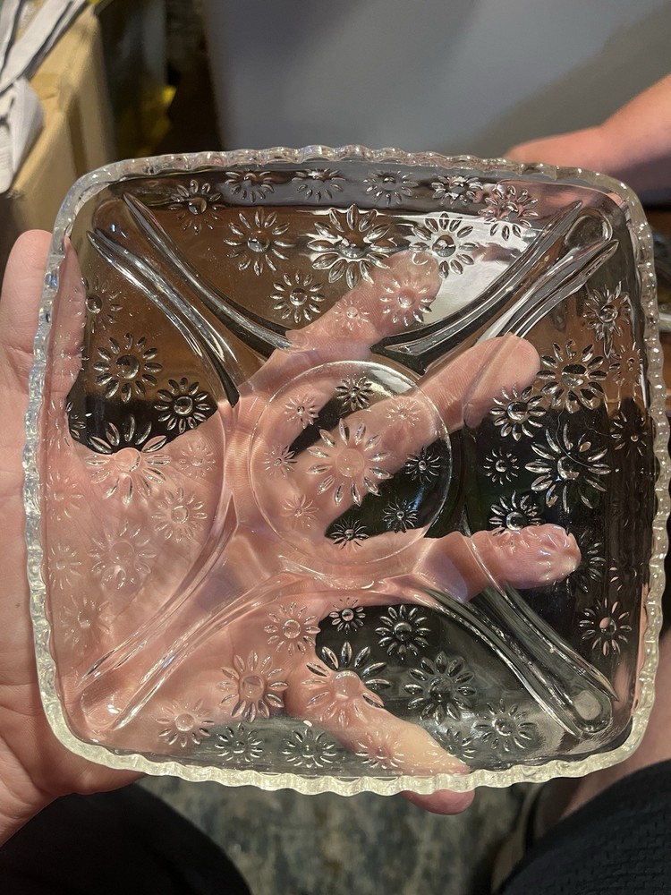 Hazel Atlas Clear Glass Tray Daisy