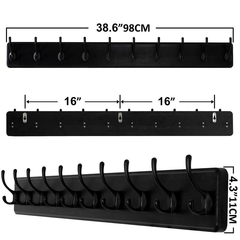 Rustic Wall Mounted Coat Rack, Case of 2, Pine Solid Wood Coat Hook Hanger - ...