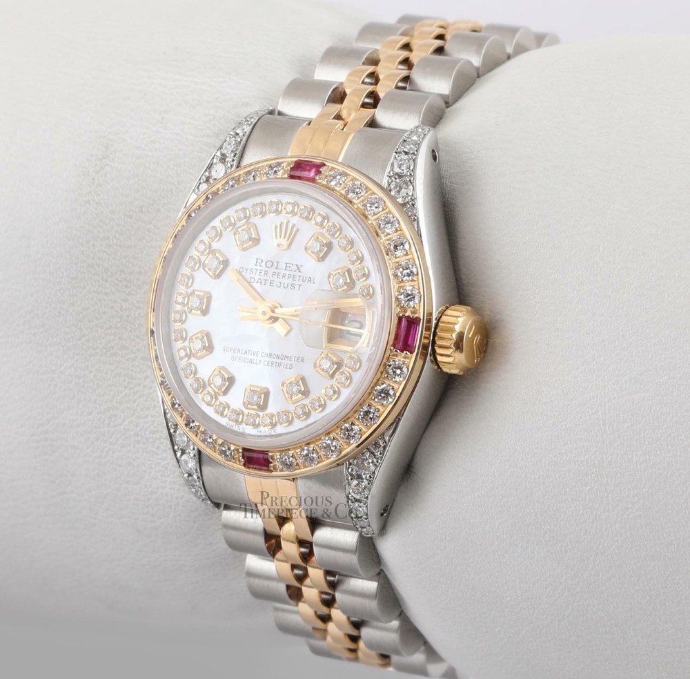 Rolex Lady Datejust 26mm Ruby Diamond Bezel-Diamond White MOP String Dial & Lugs