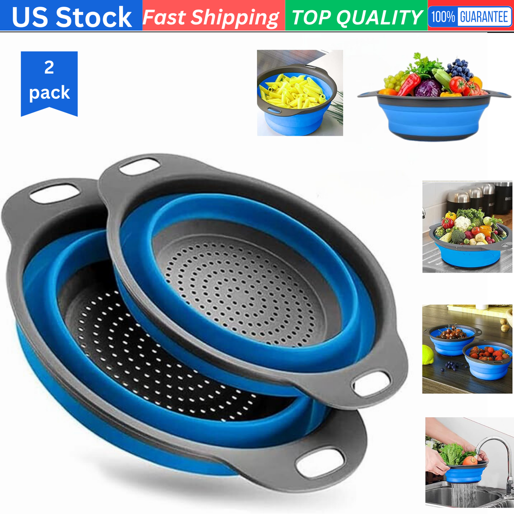 Collapsible Colanders Space-Saving Kitchen Strainers, Grade Silicone with Handle