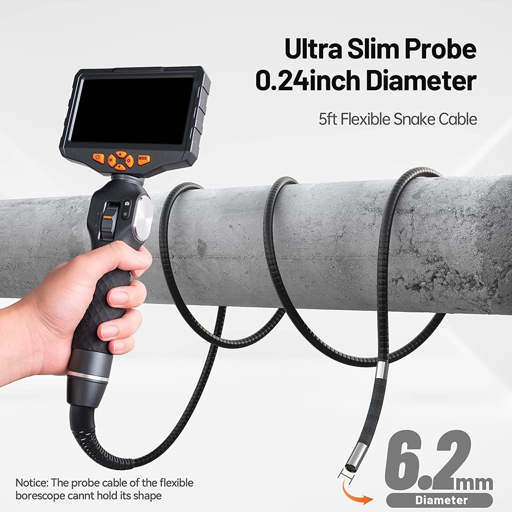 Articulating Borescope Two-Way Articulation Head 5" Endoscope Inspection Camera