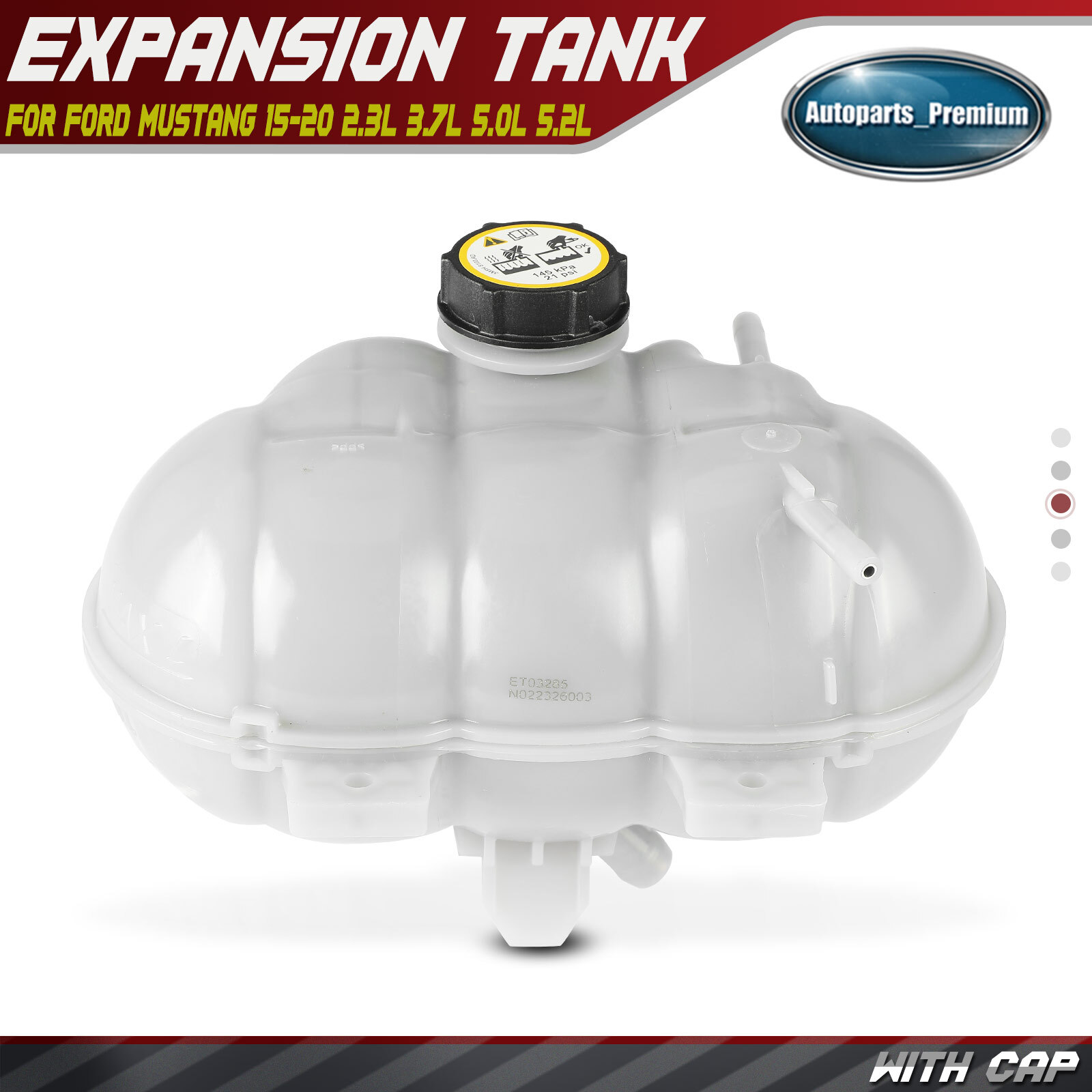 Engine Coolant Reservoir Tank w/ Cap for Ford Mustang 15-20 2.3L 3.7L 5.0L 5.2L