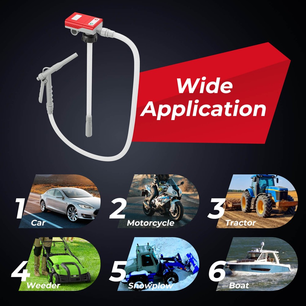 Fuel Transfer Pump w/Hand Trigger Nozzle for Flow Control & Stop Extra Long Hose