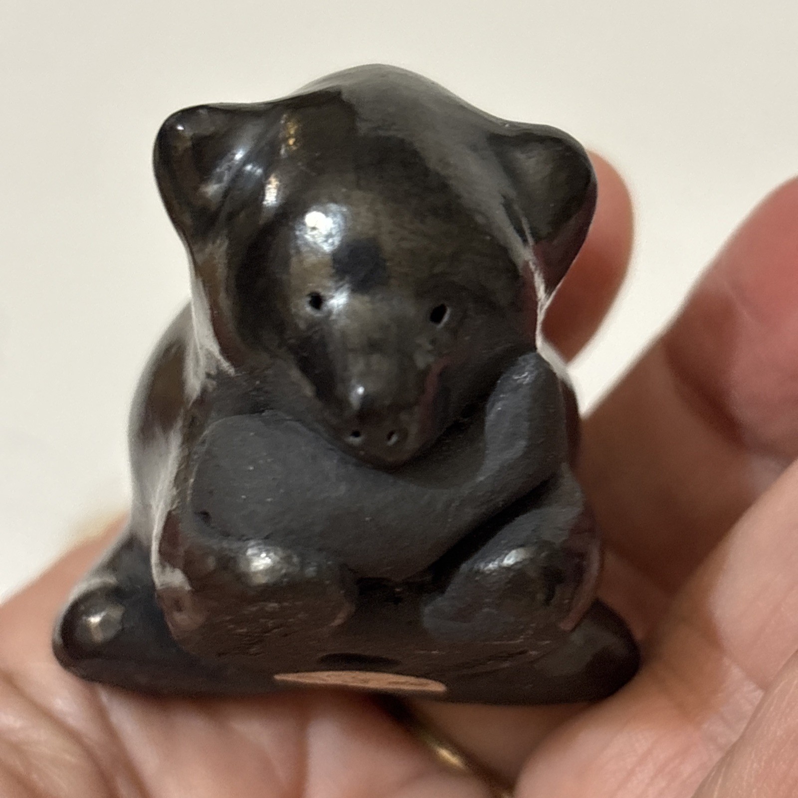 Santa Clara Pueblo Bear with Fish Black Pottery By Dorothy & Paul Gutierrez Art