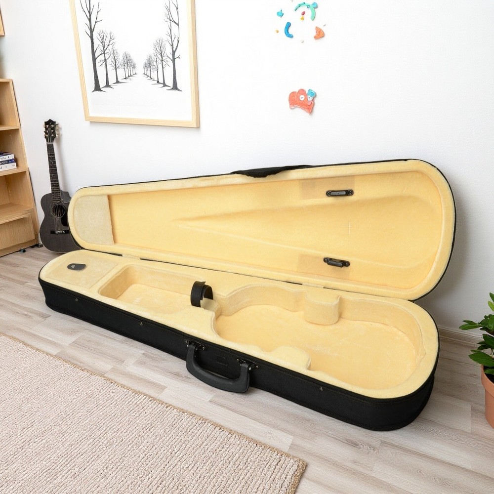 Black Violin Case - 4/4, Beige Interior, Triangle & Durable Cloth Fluff