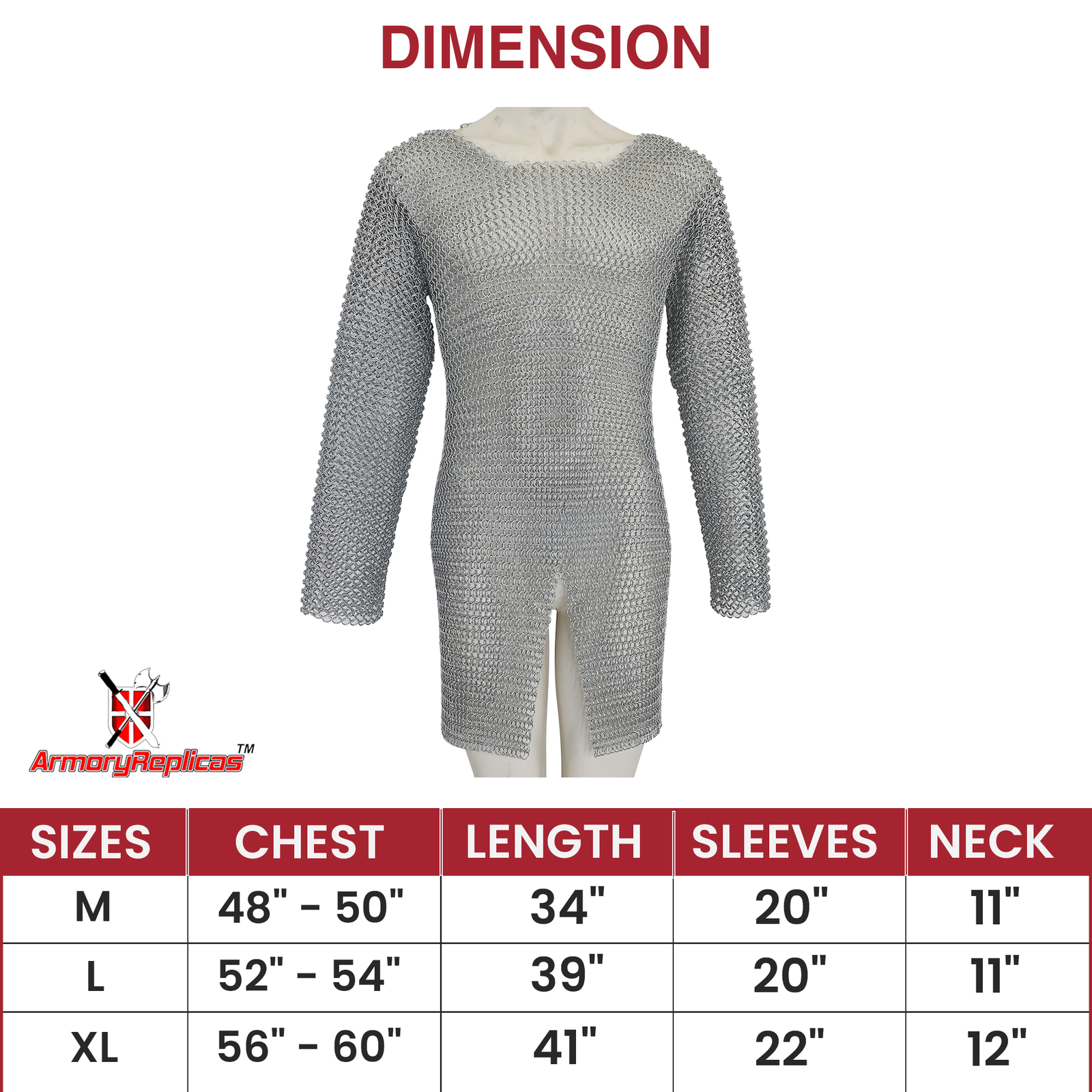 Chainmail Armor Full Sleeve Knight Shirt | Mild Steel Medieval Hauberk | 6 Color