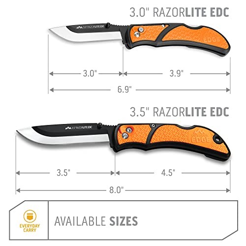 3.5" RazorLite EDC Knife. Pocket Knife with Replaceable Orange (6 Blades)
