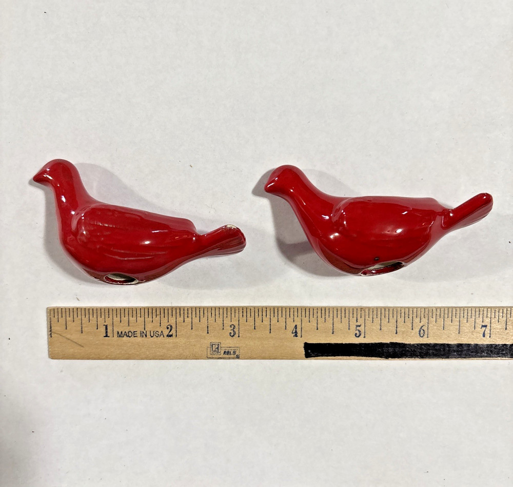 Vintage Macrame Beads, 2 Ceramic Glazed Red Birds, 3"