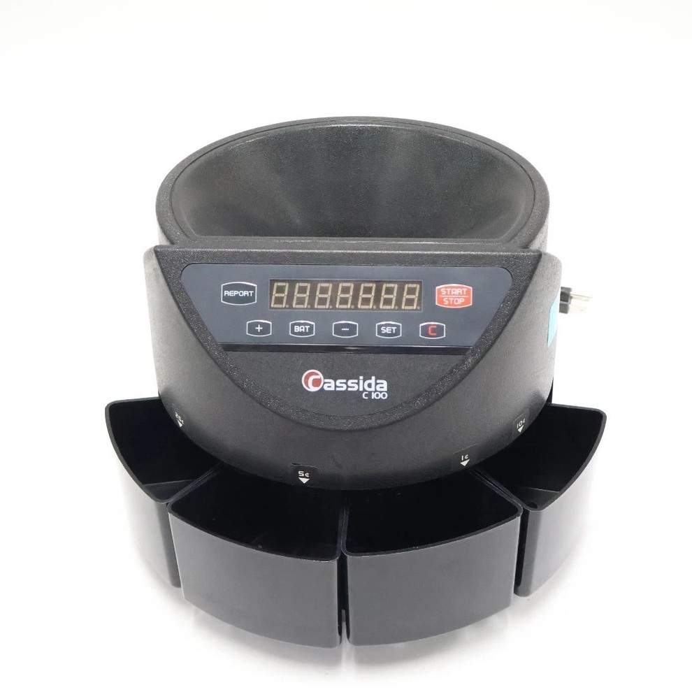 Cassida C100 Digital Coin Counter Sorter Machine 110V Black READ! E3 & E9 ERROR