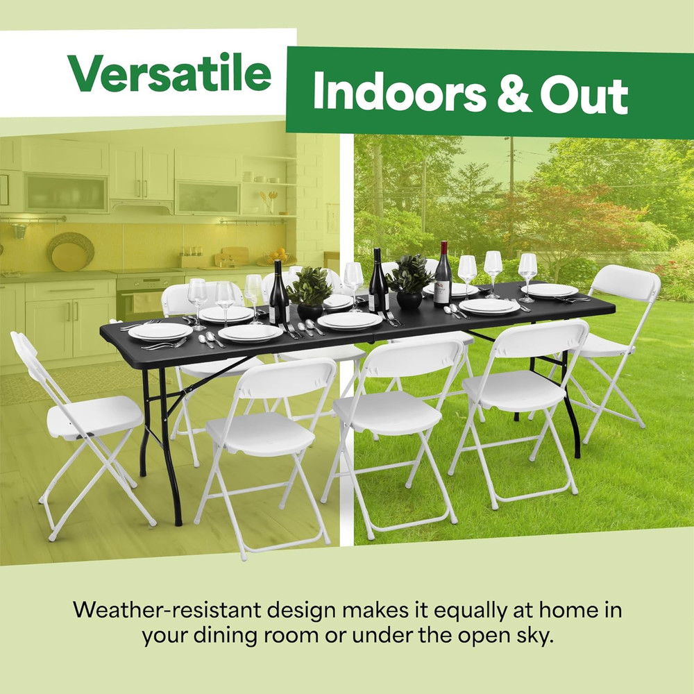 Black 8Ft Folding Table with Handle | Heavy-Duty Foldable Table | Portable Table