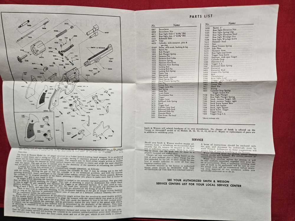 Smith & Wesson Model 14 K38 Masterpiece Paperwork 10-78 Printed.