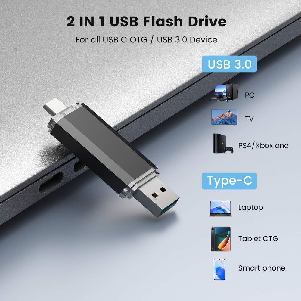 High Speed USB 3.0 Flash Drive 128G Type C Memory Photo Stick for iPhone Android