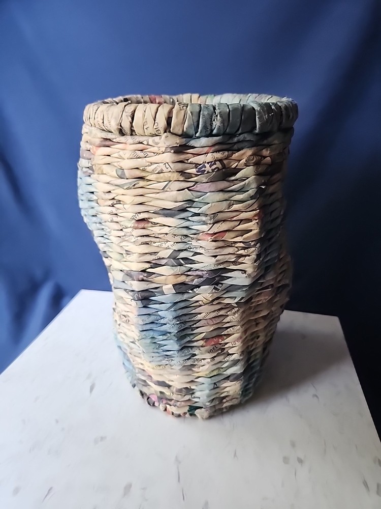 Newspaper Basket/Vase Twisted Newspaper Design Handcrafted