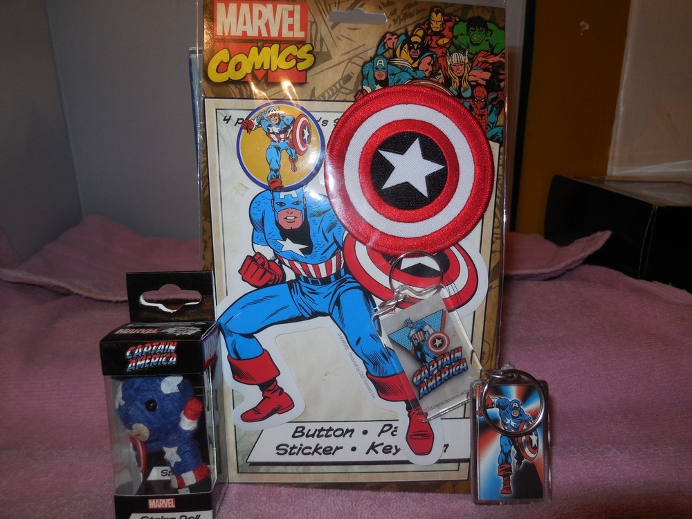 marvel comics captain america button sticker key chain-patch set