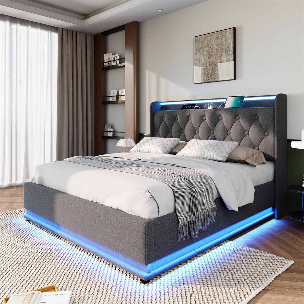 Twin/Full/Queen/King Size Upholstered Platform Bed with Hydraulic Storage System