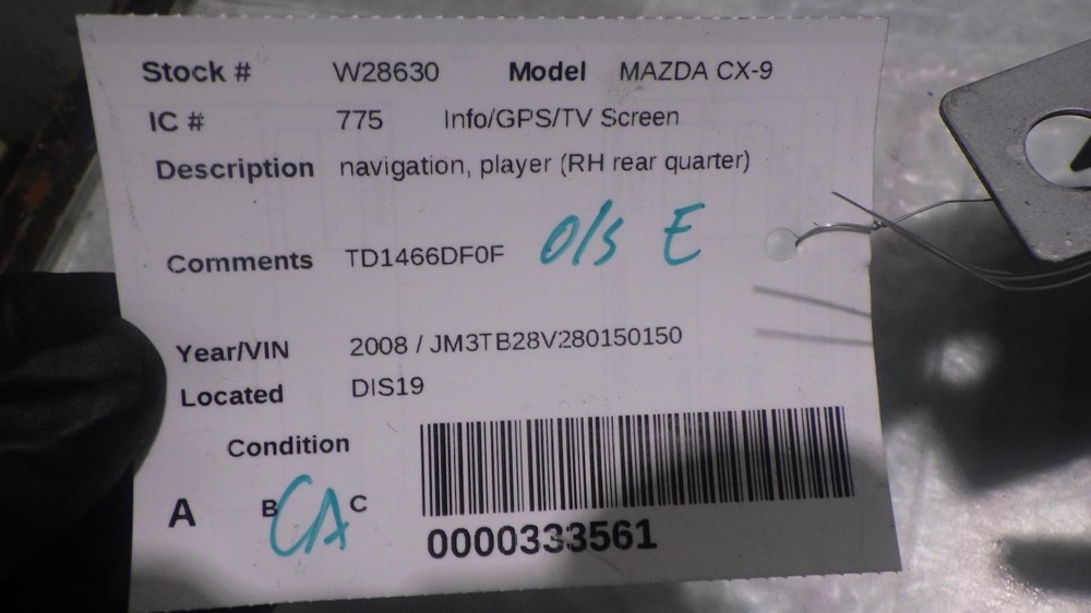 08 MAZDA CX-9 Info Screen TD1466DF0F