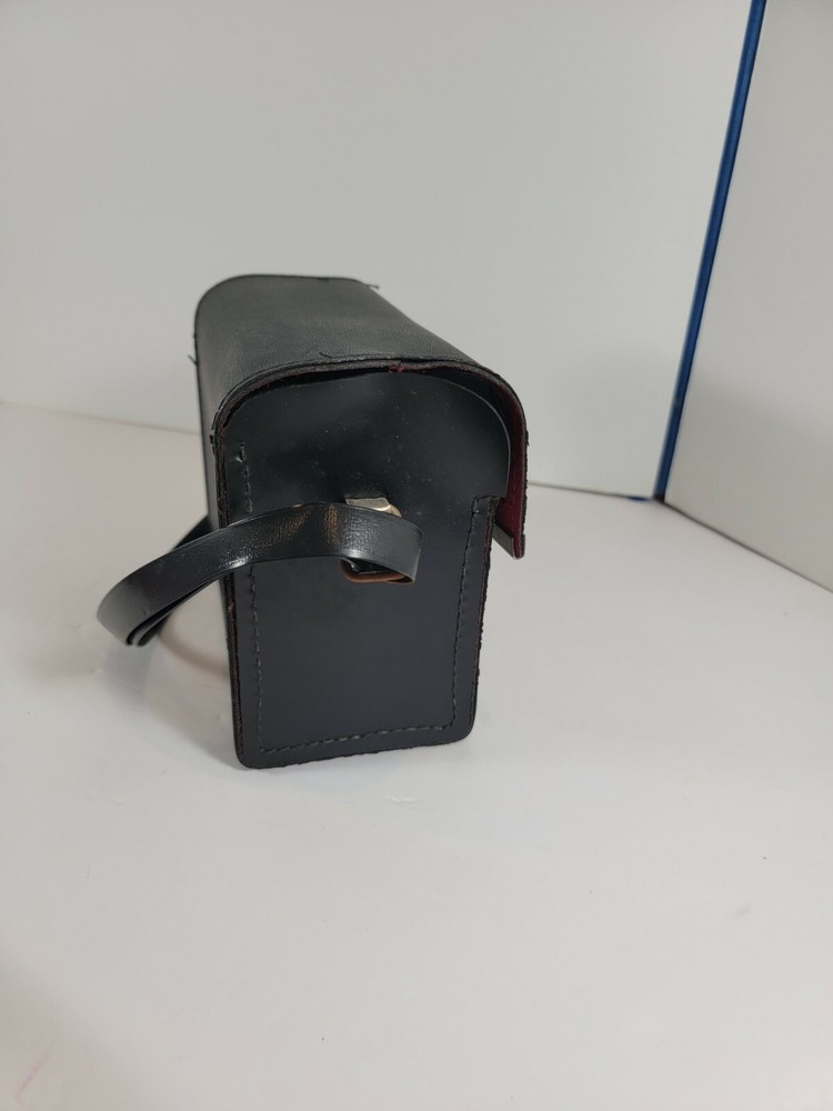 Vintage Hard Leather Black Binocular Case with Snap Closure, Suede Lined, strap