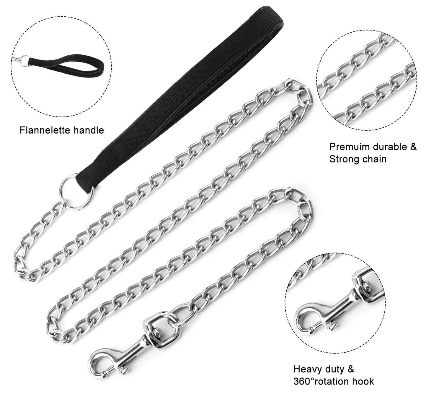 METAL DOG LEASH DOG CHAIN LINK CHAIN POLY HANDLE 6' LONG MEDIUM SMALL BREEDS