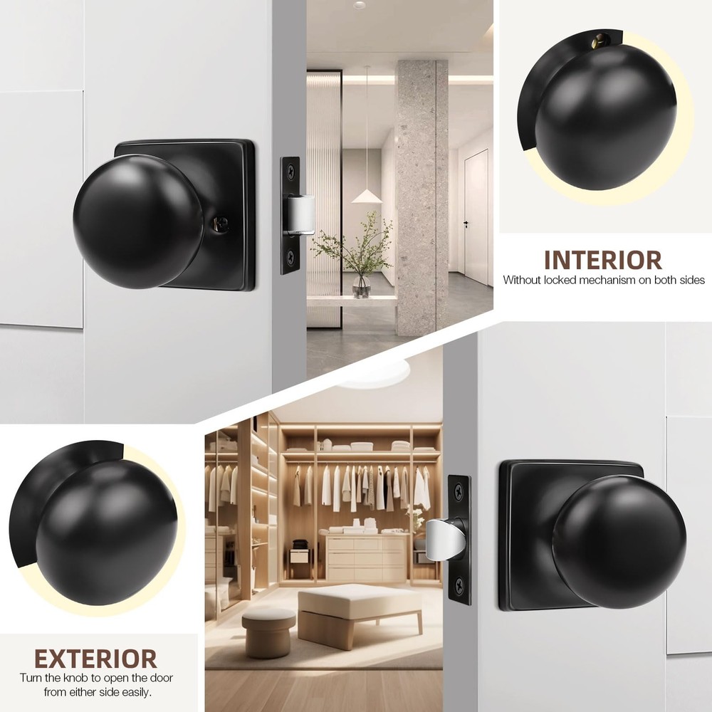 GOBEKOR 5 Pack Passage Door Knobs for Closet Door Knobs Interior Matte Black Squ