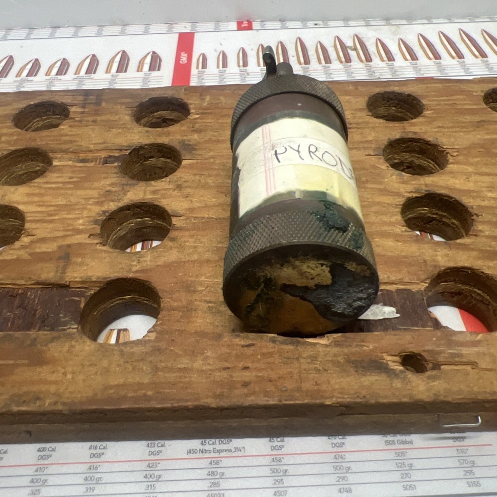 BRASS PYRODEX RS ? POWDER FLASK MUZZLELOADER FLINTLOCK