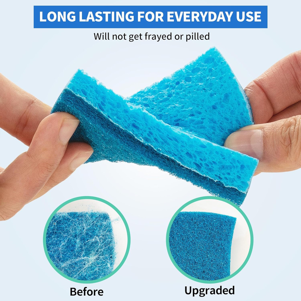 Non-Scratch Cellulose Scrub Sponges 12 Pack, Sponges Kitchen with Double-Side &