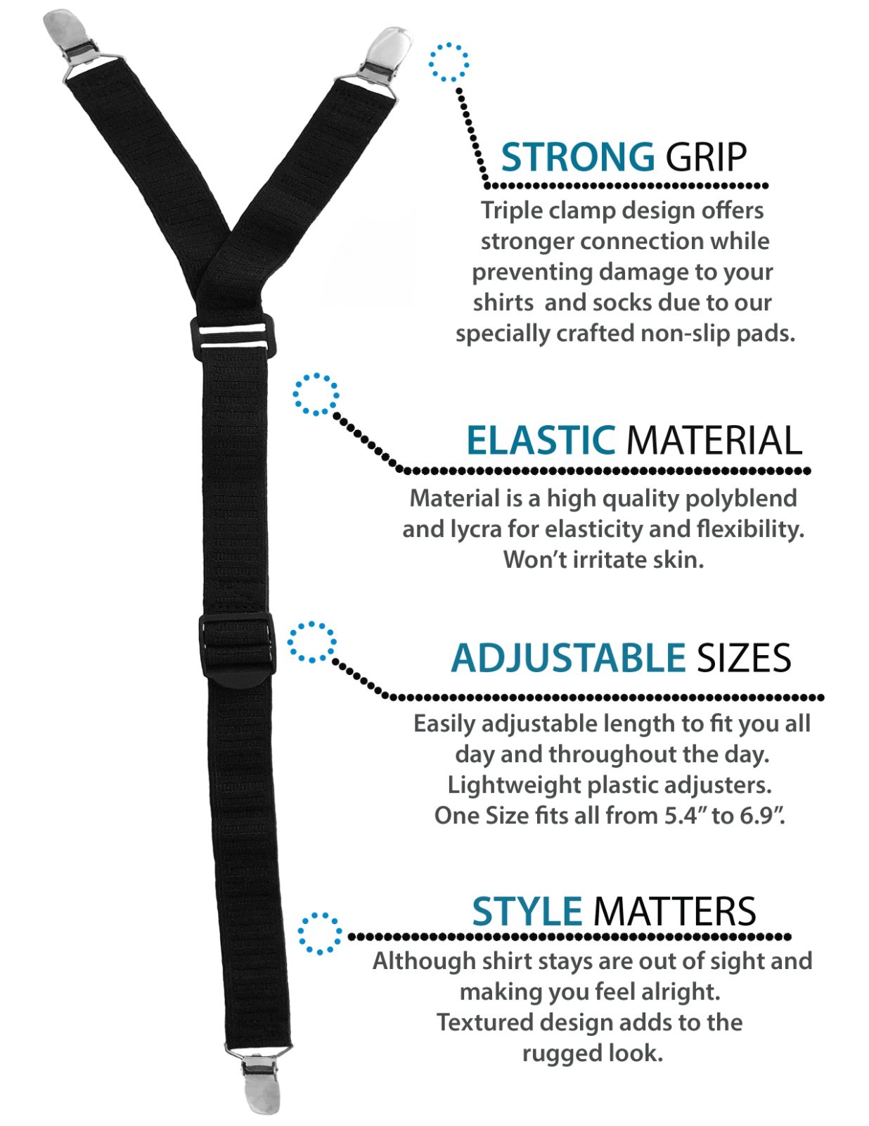 GARTER SHIRT STAYS BLACK MILITARY GRADE ADJUSTABLE COMFORTABLE + FREE GIFT