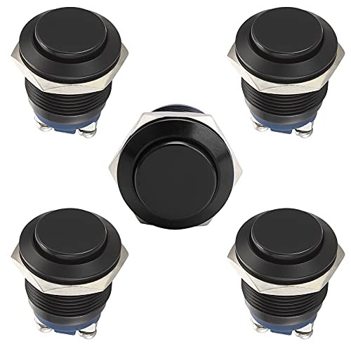 5pcs 19mm Momentary Push Button Switch Black Shell, IP65 19mm Black Shell