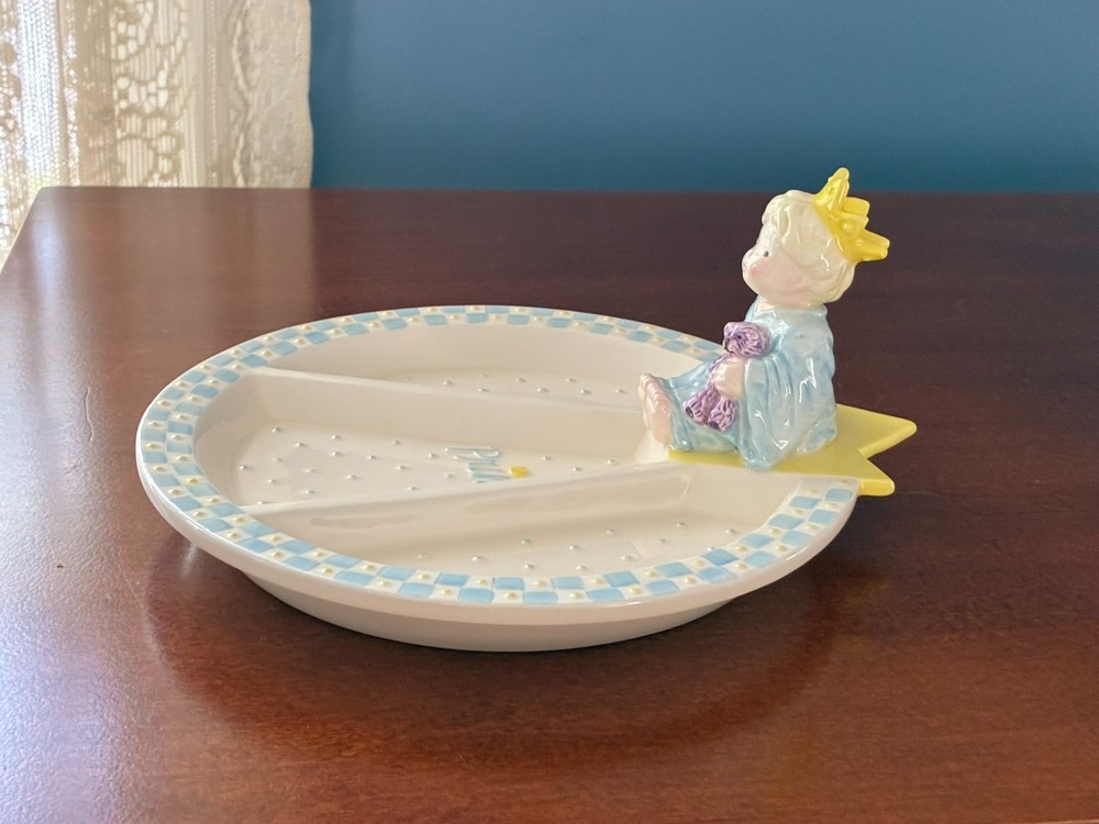 MUD PIE HTF LITTLE PRINCE 2 PC CERAMIC BOY'S DINING SET PLATE + CUP 2000