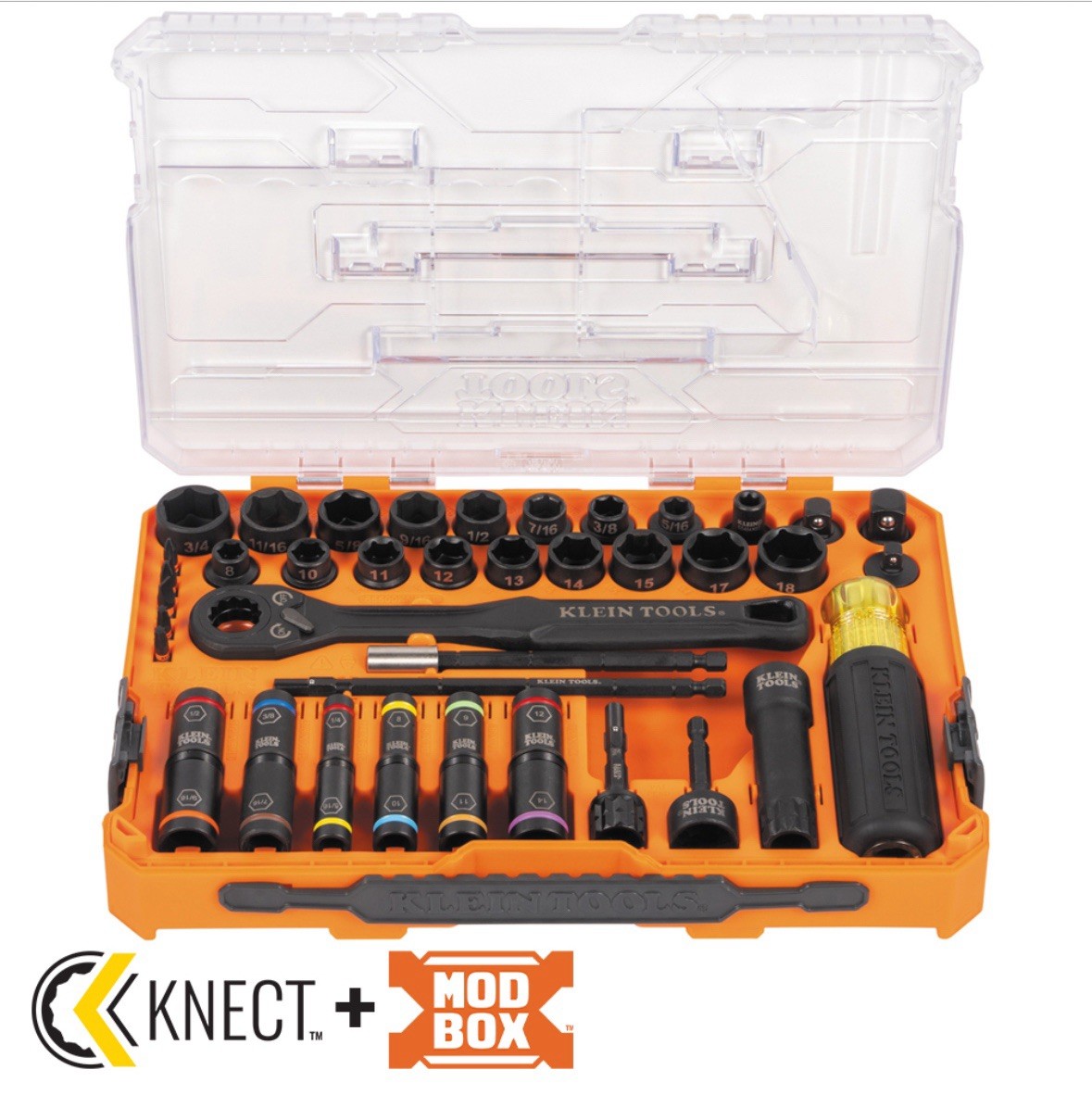 Klein Tools 65500KNECT Complete Impact Pass-Through Flip Socket Set 39-Piece NEW