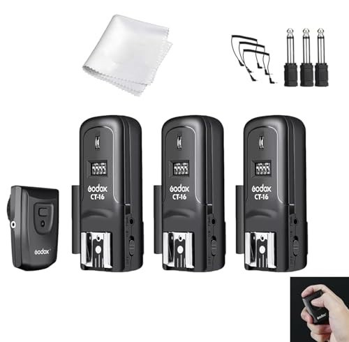 Wireless Flash Trigger Kit - 16 Channel 433MHz, 1 Transmitter + 3 Receivers, Com
