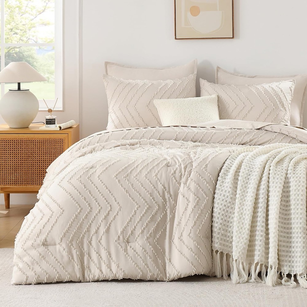 Queen Comforter Set Beige Comforters Queen Size Boho Cream Soft Warm Tufted