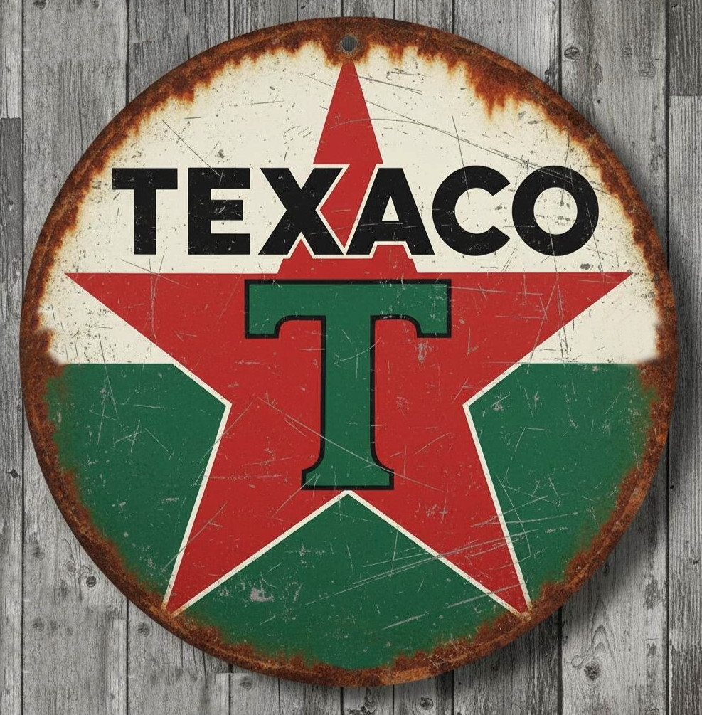 Texaco Gasoline 8" Diameter Novelty Metal Sign Made In USA New!